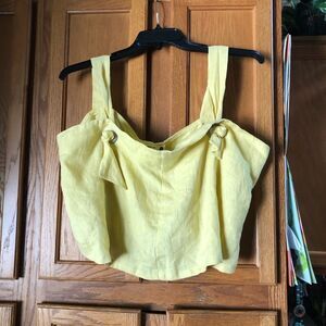 Back Beat Co Linen Summer Crop Cami Knot Tank Top Yellow - XXL